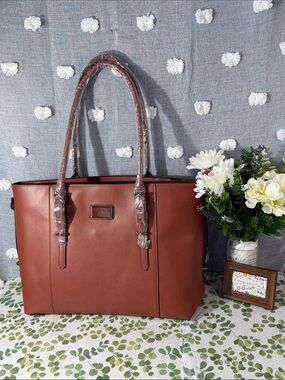 Structured Brown Tote Bag with Double Top Handles NWOT